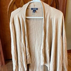Land’s End women’s 1X beige cardigan, open-front, drape neckline